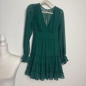 B Darlin Green Swiss Dot Long Sleeve Dress